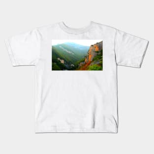 View at a mountain in the Eremo di Soffiano canyon, with Sibillini and foliage Kids T-Shirt